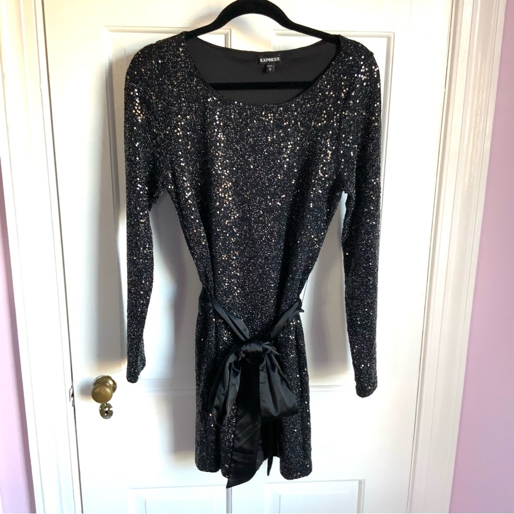 Express Sparkly Sequined Little Black Dress